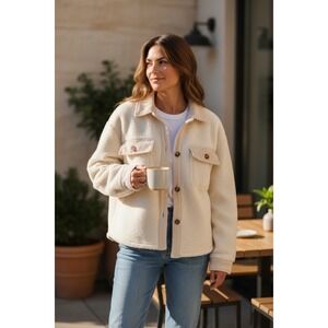 Rip Curl Cream Sherpa Fleece Shacket Jacket Oversized Size L